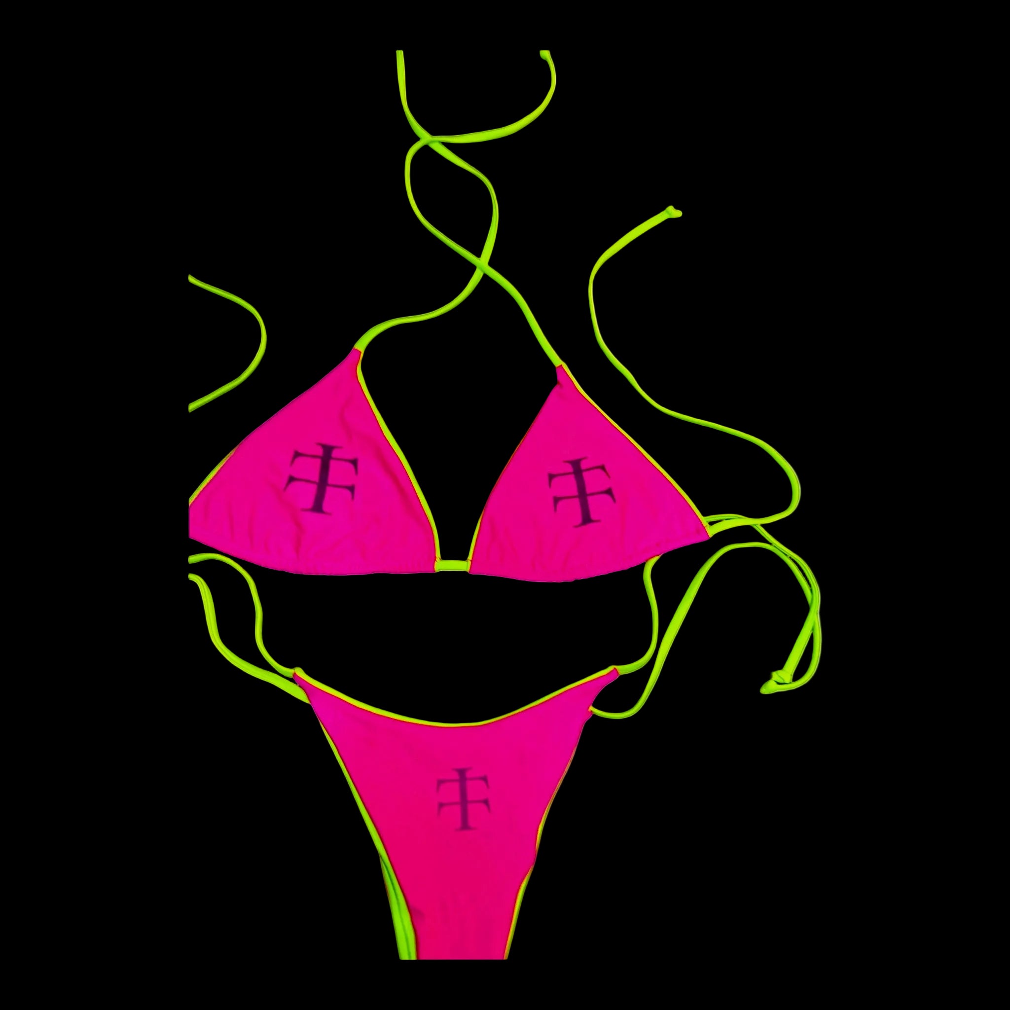 Neon pink and green full set bikini