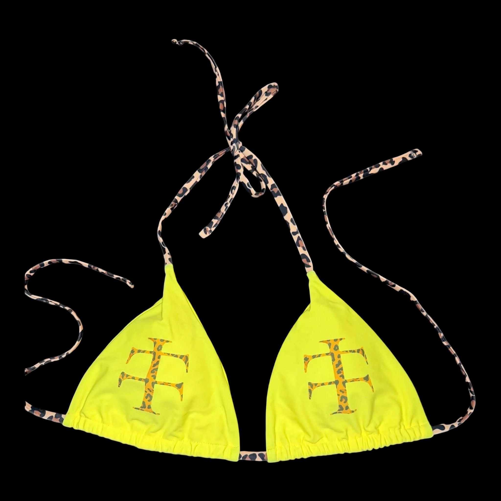 Yellow and cheetah print bikini top